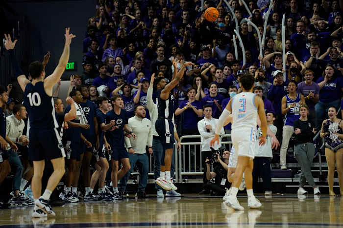 Penn State's Camren Wynter takes the game-winning shot against Northwestern in a Big Ten Conference game.